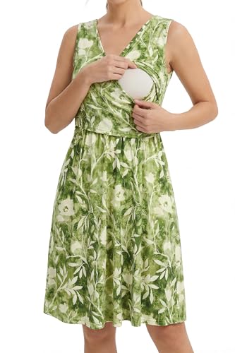 OUGES Women's Wrap Tank Breastfeeding Nursing Maternity Dress - color: Floral Z01, size: Small