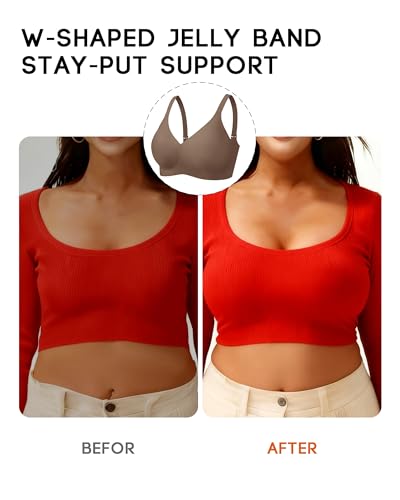 VQJ Women's Wireless Push Up Bra, Jelly Seamless Full Coverage T-Shirt Bra - color: Dusky Rose, size: Small
