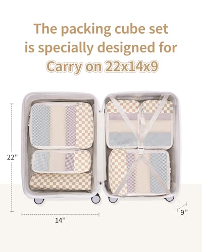 Narwey Compression Packing Cubes for Travel, Cute Luggage Organizer Bags - color: Z-Light Checkerboard