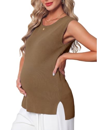 Womens Maternity Tank Top Sleeveless Knit Pullover Tops Basic Knit Summer Sweater Casual Shirts 2026 - color: Coffee, size: Small