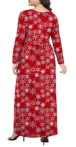 POPYOUNG Womens Plus Size Maxi Dresses Curvy Long Sleeve Fall Dress Outfits - color: Christmas Snow Red, size: 3X-Large