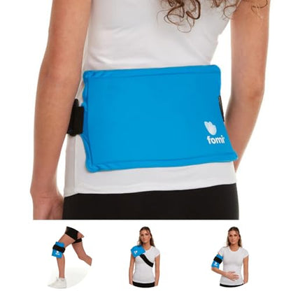 Premium Hot Cold Solid Gel Ice Pack by FOMI Care | Cool Compress for Lower Back, Shoulder, Knee, Stomach | Coccyx, Sciatica, Tailbone Pain Relief | Flexible, Reusable Heating Pad | Adjustable - color: Light Blue - Solid Gel