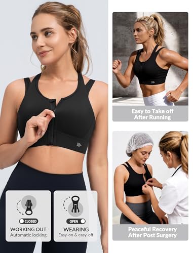 Yvette Women Front Closure Sports Bra for Running,Black,2XL D/DDD