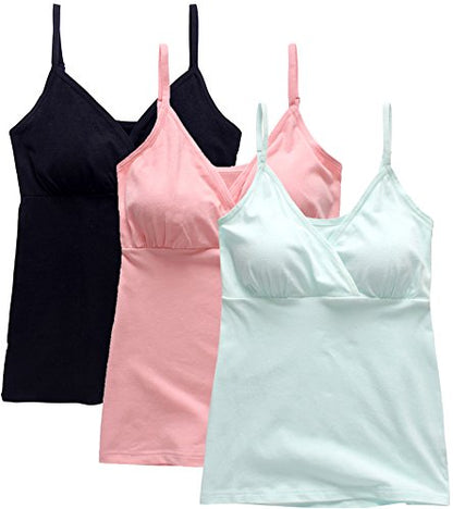 SUIEK Cotton Nursing Tank Tops Maternity Breastfeeding Camis Pregnancy Pjs - color: Black/Light Blue/Pink - 3pcs, size: Medium