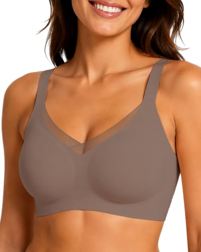 As Fairy Wireless Seamless Jelly Support Full Coverage Bra with V Mesh Neck - color: Grey-mesh, size: 36DD