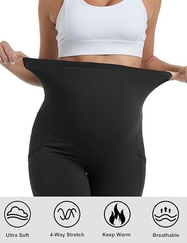 Women's Fleece Lined Maternity Leggings - color: Black, size: Small