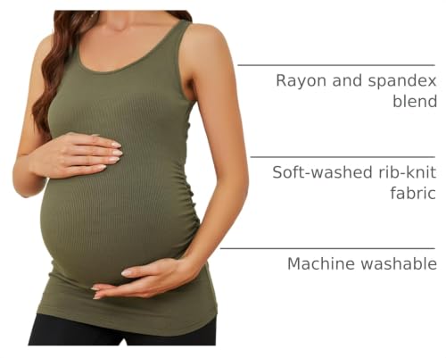 Liu & Qu 3 Pack Maternity Tank Tops for Women Side Ruched Maternity Shirts - color: Black Jack/Heathered Gray/Army Green, size: Medium