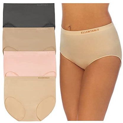ELLEN TRACY Full Coverage Panties Seamless Underwear Briefs for Women 4pack - color: Natural/Cameo/Sunbeige/Slate, size: 3X