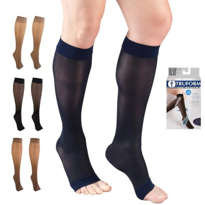 Truform Sheer Compression Stockings, 8-15 mmHg, Women's Knee High Length, 20 Denier - color: Navy, size: Large (1 Pair)