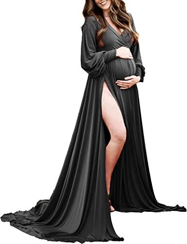 Long Sleeve Maternity Dress for Photoshoot Plus Size - color: 11 Black, size: Medium
