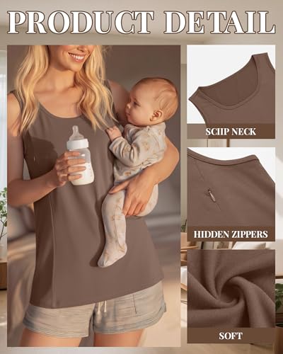 4 Pack Women's Nursing Tank Tops - color: Black, Light Gray, White, Coffee, size: Small