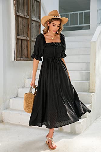 R.Vivimos Women Summer Cotton A Line Flowy Long Dresses - color: Black#2, size: Medium