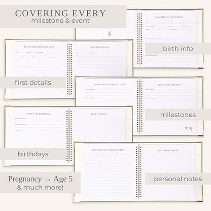 Keepsake Baby Memory Book for Boys and Girls - Timeless First 5 Year Book - color: Sage