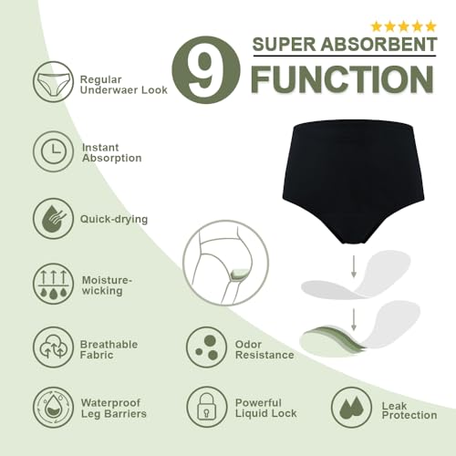 BATTEWA Incontinence Underwear for Women 50ml Leak Proof Panties 3Black M - color: Black, size: Medium