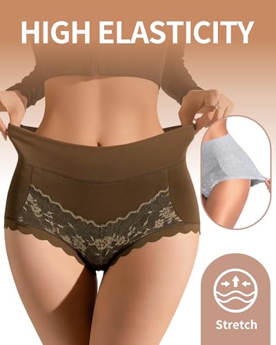 Annenmy Womens Cotton High Waisted Underwear Full Coverage Lace Panties Scalloped Edge Briefs 5 Pack Regular & Plus Size - color: Multicolora, size: Medium
