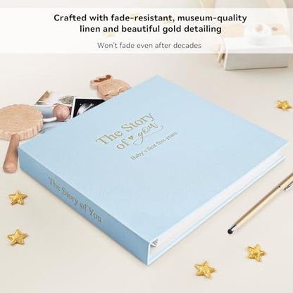 1DOT2 Timeless First 5 Years Keepsake Baby Memory Book for Boy or Girl - color: Baby Blue