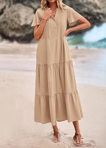KIRUNDO Summer Maxi Dresses for Women with Pockets 2026 - color: Khaki, size: X-Large