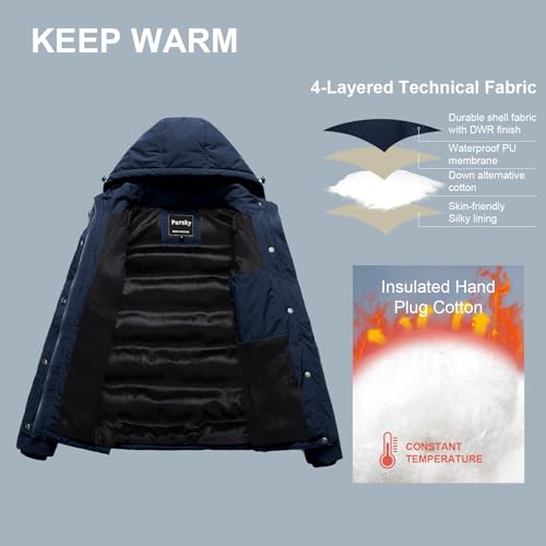 Pursky Women's Warm Winter Thicken Coat Waterproof Cropped Jackets Parka With Removable Hood - color: Navy, size: Medium