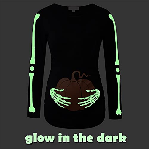Maternity Shirt Long Sleeve Basic Top Ruch Sides Bodycon Tshirt for Pregnant Women - color: Black/Glow in the Dark Hands, size: Small