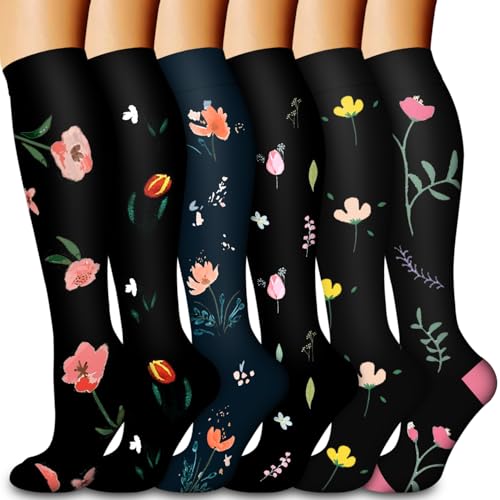 Laite Hebe Compression Socks for Women & Men Circulation(6 pairs)-Graduated Supports Socks for Running, Athletic Sports - color: 04-assorted36, size: Large-X-Large