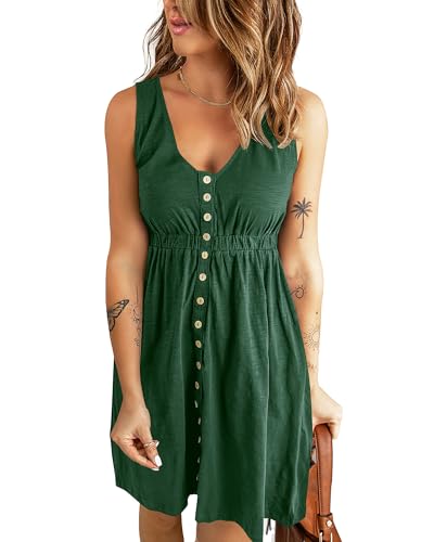 BTFBM Button Down High Waist Summer Dresses for Women 2026 Fashion Clothing - color: Dark Green, size: Large