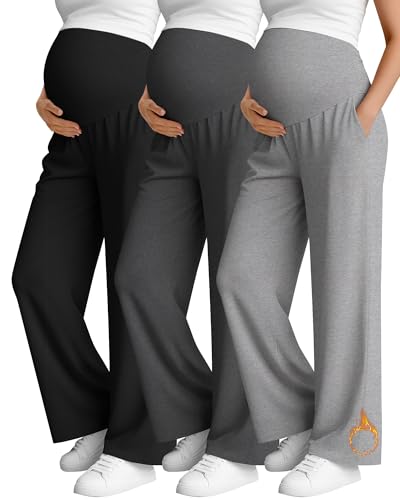 Oakgarden 3 Pack Women's Fleece Maternity Pants - color: Light Mixed Gray, Dark Mixed Gray, Black, size: Medium