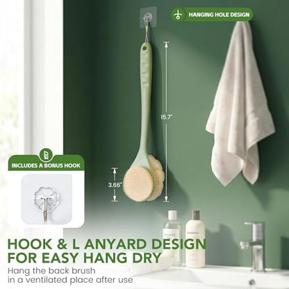 Back Scrubber for Shower, 15.7" Loofah with Handle Body Brush, Green - color: Light Green