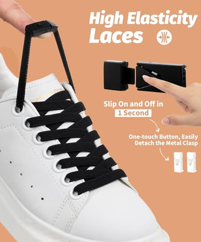 Stepace 2 Pairs Elastic Shoe Laces for Sneakers No Tie Shoelaces for Adults - color: Black