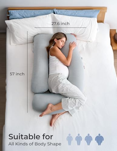 Momcozy Pregnancy Pillow for Sleeping - U Shaped Full Body Maternity Pillow - color: Grey- Cooling Fabric