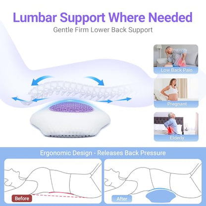 Lumbar Support Pillow for Sleeping, Memory Foam Lower Back Pillow with Adjustable Height Pad, Removable Washable Cover, Ergonomic Lumbar Cushion for Bed, Couch, Gift Box