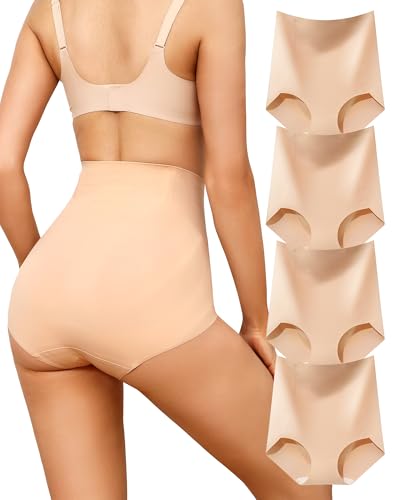 LEVAO Women's Tummy Control Underwear High Waisted Seamless Panties 4 Pack - color: Nude*4, size: Medium