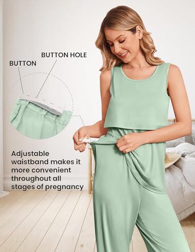 Maternity Sets Labor and Delivery Gown Postpartum Essentials Nursing Pajama - color: Light Green, size: Small