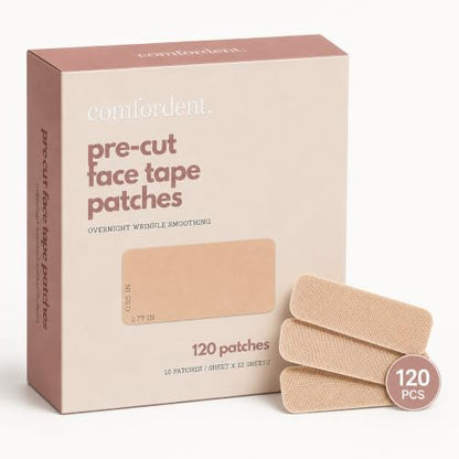 Anti-Wrinkle Face Tape Complete Set — Kinesiology Roll Tape & 120 Pre-Cut Strips for Face & Neck