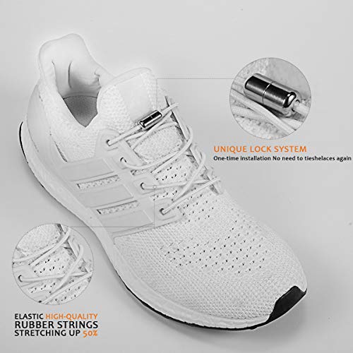 Elastic Shoe Laces - No Tie Shoelaces for All Adult and Kids Sneakers Fits Board Shoes and Casual Shoes (2 Pairs) - color: White
