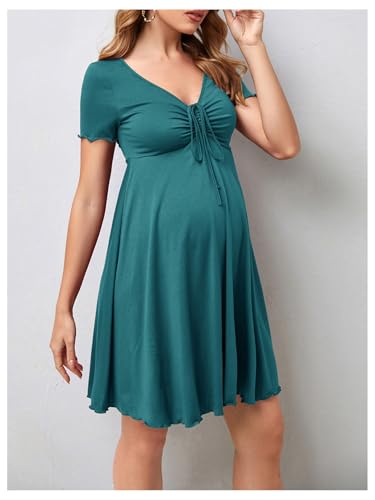 OYOANGLE Women's Maternity Tie Front V Neck Short Dresses - color: Teal Blue, size: XX-Large