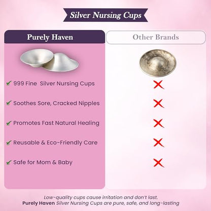 999 Pure Silver Nursing Cups for Breastfeeding – Silver Nipple Covers Breastfeeding Moms Use, Silver Nipple Shield & Nursing Cups for Sore, Sensitive Nipples, Reusable Silver Cups Breastfeeding Care - size: Regular