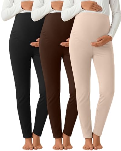 3 Pack Women's Maternity Pants Home Lounge Pajamas - color: Black, Coffee, Apricot, size: Medium
