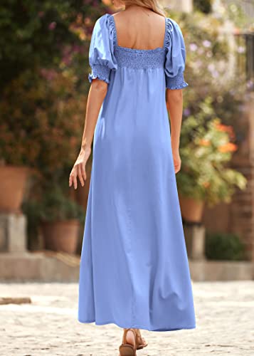 KIRUNDO Women Summer Maxi Dress Puff Sleeve Long Dresses - color: Blue, size: Medium
