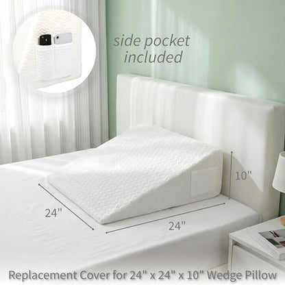Wedge Pillow Cover 24x24x10 in, Zipper & Pockets, White - color: White