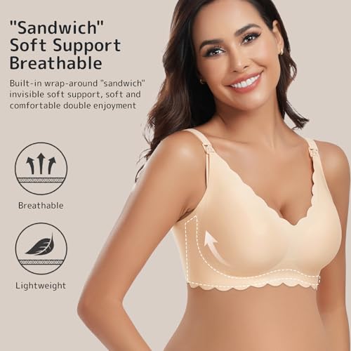 Gailife 3 Pack Nursing Bras for Breastfeeding Seamless Maternity Sleep Bra - color: Black/Beige/Pink, size: Large