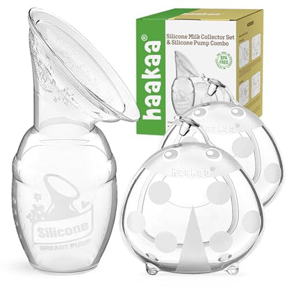 haakaa Manual Breast Pump 4oz/100ml & Ladybug Milk Collector 2.5oz/75ml Set - size: 3 Piece Set