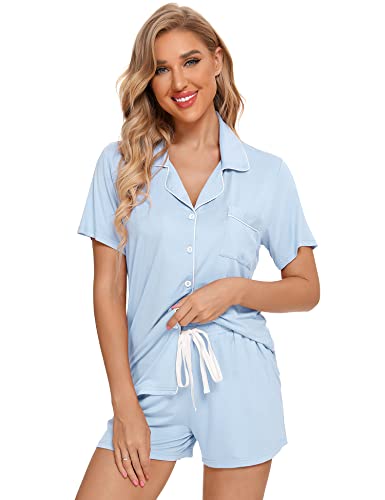 Leikar 2 Pack Button Up Pajama Set For Women Sleepwear Soft Pjs Bride Pajamas - color: Light Blue/Pink, size: Medium