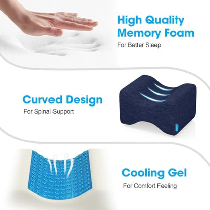Knee Pillow for Side Sleepers, Leg Pillow with Cooling Gel, Blue/Large - color: Dark Blue, size: Large