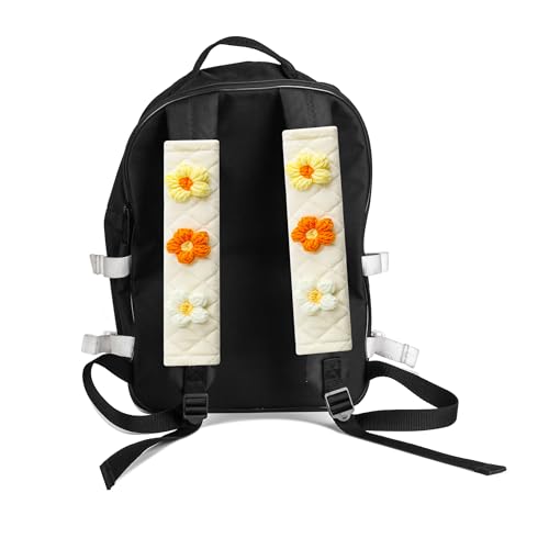 Amooca 2-Pack Braid Pattern Seat Belt Covers Shoulder Pads for Car & Bag - color: Yellow Orange White Flower