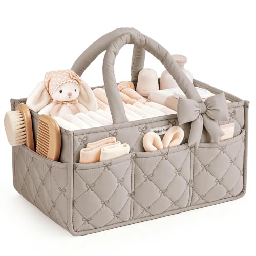 Blissful Diary Baby Diaper Caddy Organizer, Nursery Basket, Bow Sand - color: Bow Sand