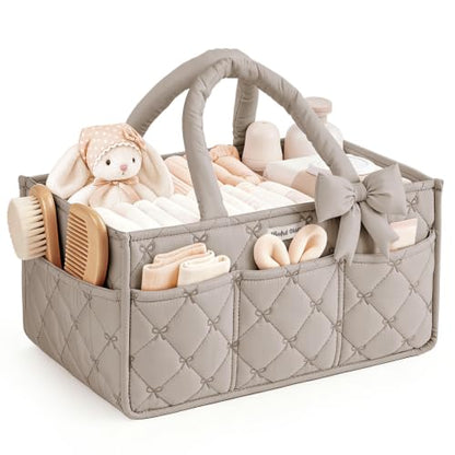 Blissful Diary Baby Diaper Caddy Organizer, Nursery Basket, Bow Sand - color: Bow Sand