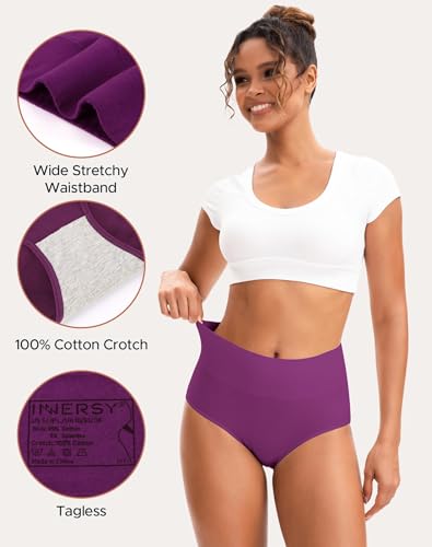 INNERSY Women's High Waisted Underwear Cotton Panties Regular & Plus Size 5-Pack - color: Lavender Dreams, size: Medium
