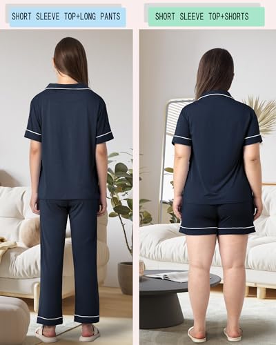 Rnxrbb Button Down Maternity Pajamas Set Nursing Postpartum Pjs Clothes - color: New-navy Blue, size: X-Small