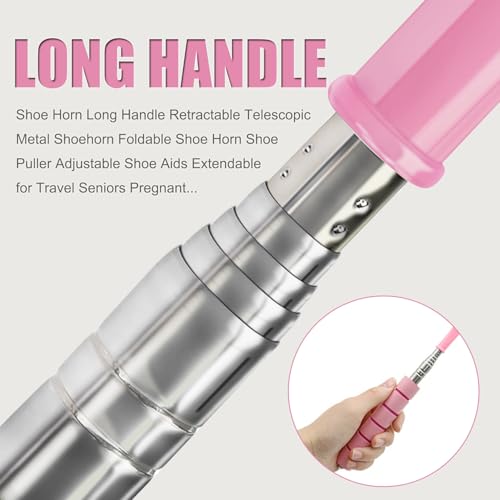 Shoe Horn Long Handle Retractable Telescopic Shoehorn Foldable Shoehorn Shoe Puller Adjustable Shoe Aids - color: Pink