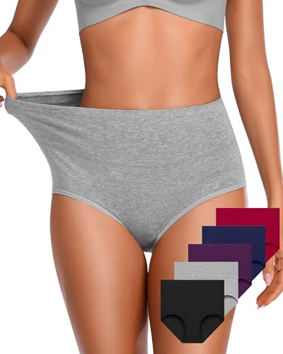 OUENZ Womens Underwear Cotton High Waisted Panties Full Coverage Postpartum Briefs Soft Stretch Ladies Underpants Multi Pack - color: Multicolor a, size: Medium